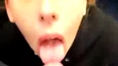 Shooting my load on her tongue 2