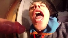 Twink takes the cum in his mouth at homemade GH again