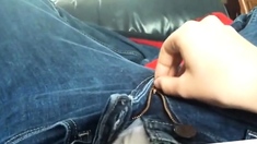 girl orgasms with hand in jeans