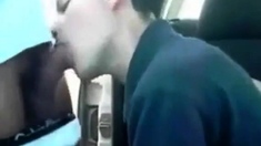 Sucking a cock seated in his car