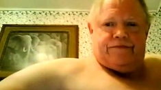 fat grandpa jerking off on the bed