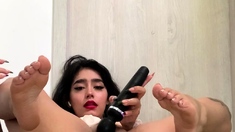 Stacked brunette goes solo toys and masturbation