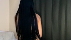 Amateur brunette double toying on webcam