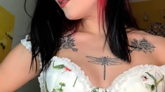 Amateur Busty Brunette Masturbates And Does Hand Job
