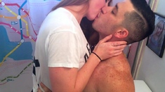 Small tit brunette amateur tugs on a big willie