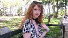Amateur redhead Jacqueline with glasses masturbates