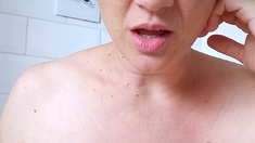 Busty curly brunette with big boobs fucks on couch