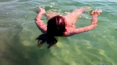 Naked Swimming MILF at the Beach