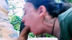 Tattooed Babe Deepthroats a Big Cock