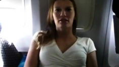 Girl is getting wet in private plane