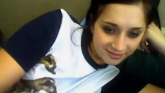 cute blue eyes teen works the dildo