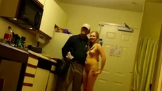 Blonde Girlfriend Posing And Flashing With Pizza Boy