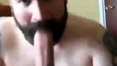 Bearded daddy sucks big hairy cock