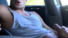 Str8 hot young jock jerks in his car