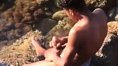 Tunisian twink wanks his BIG Arab dick near the beach